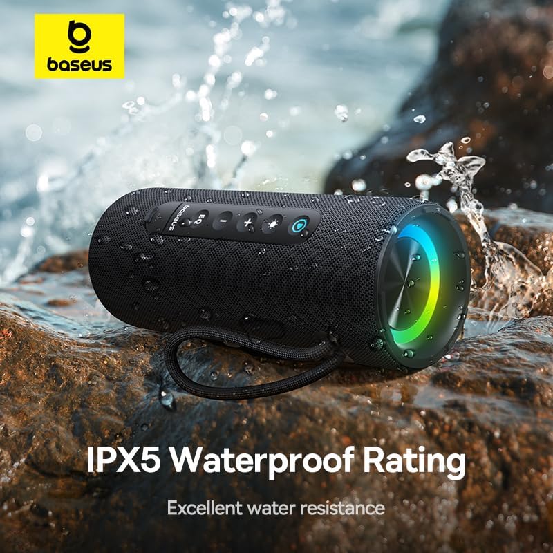 Baseus AeQur VO20 Portable Bluetooth 5.3 Speaker, Black, 15W Quad-Driver, IPX5 Waterproof, 15H Playtime