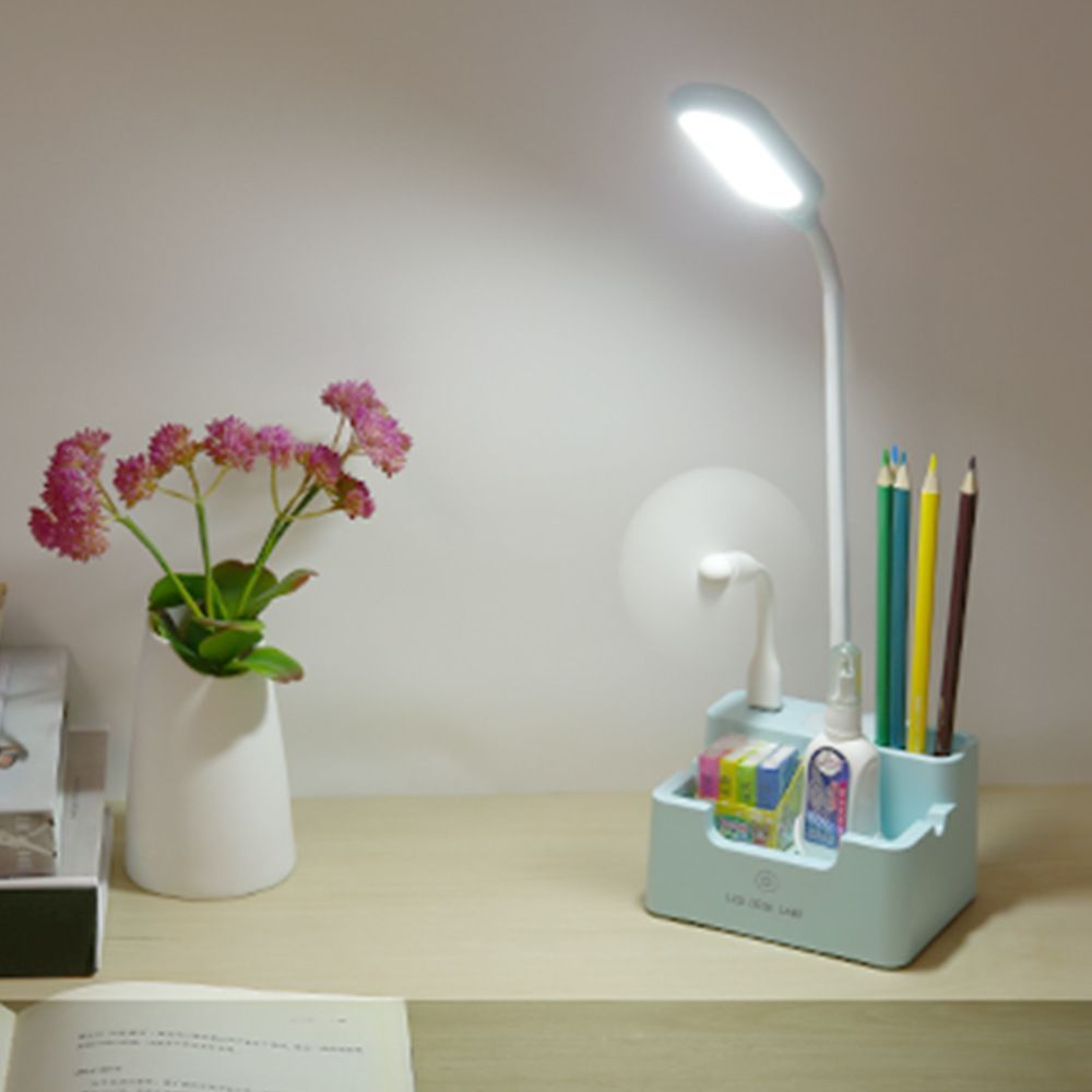 Rechargeable LED Desk Touch Lamp With Fan Student Bedside Reading Light With Stand