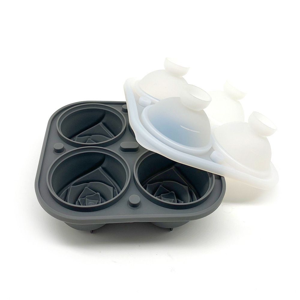 4 Cavity Ice Cube Trays 3D Silicone Rose Ice Tray Mold With Removable Funnel-Shaped Lid