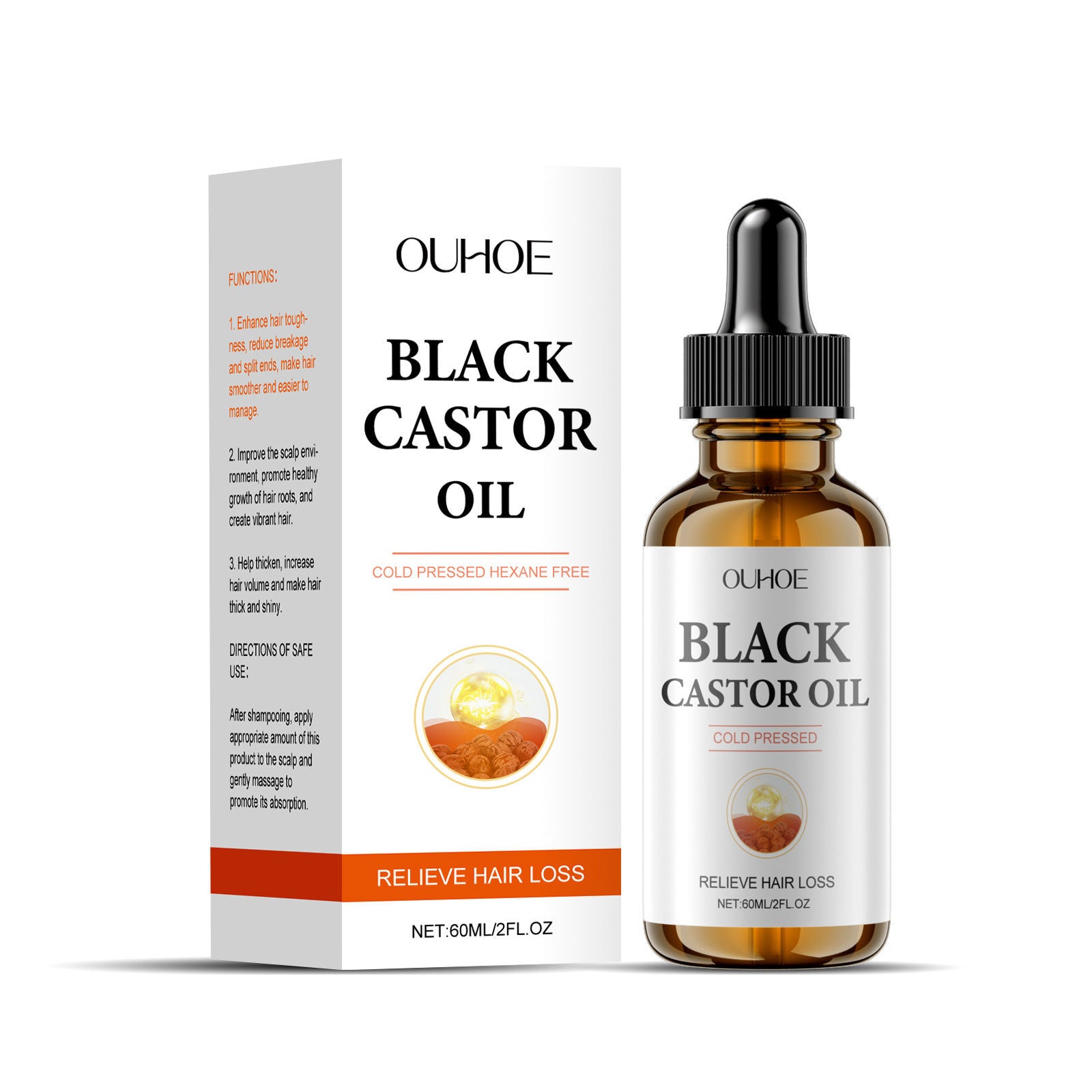 Black Castor Hair Care Oil for Nourishing Scalp, Strengthening Hair, Moisturizing, Hair Growth, Natural Hair Care ,60ml