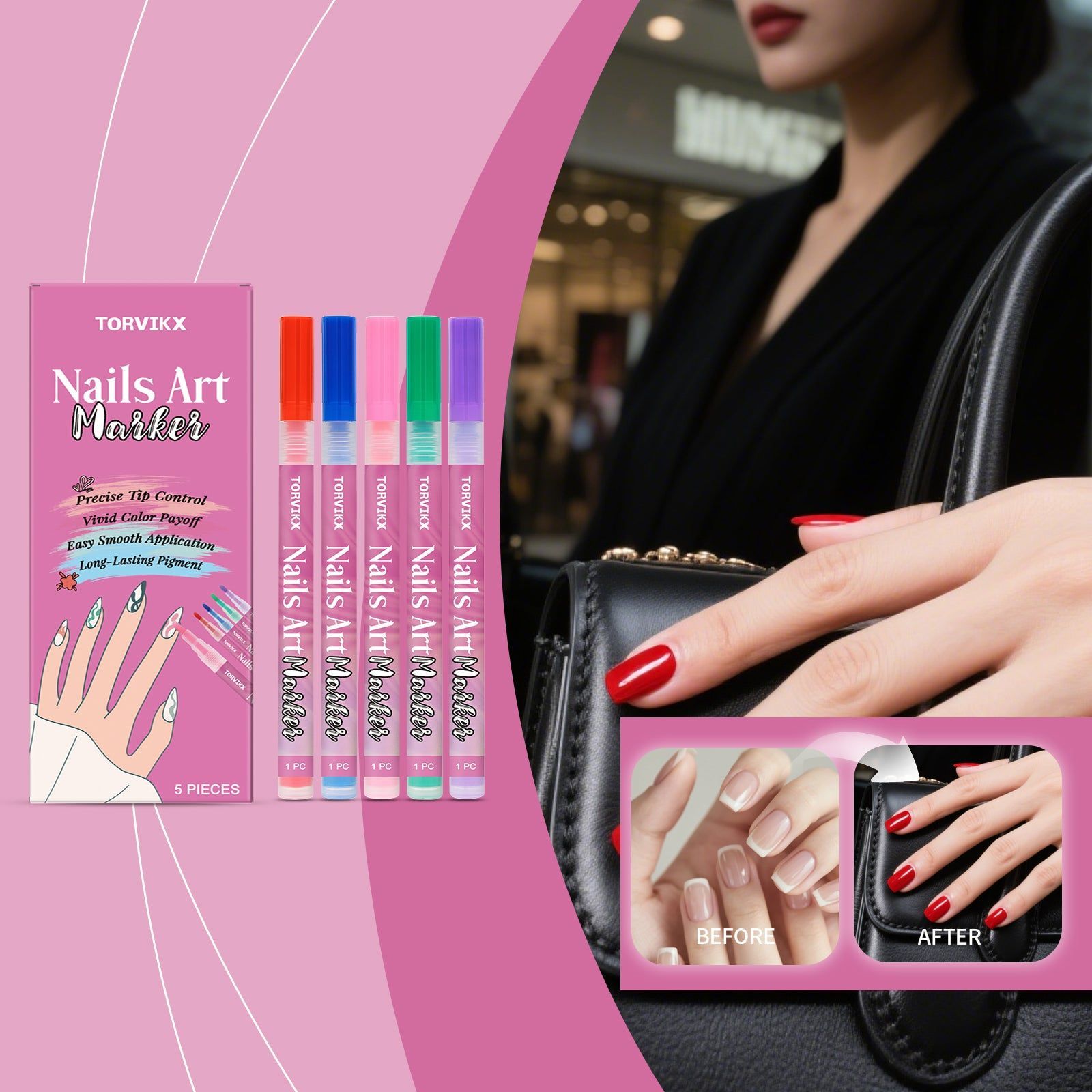Bright Waterproof Nail Art Graffiti Pen, Easy DIY Manicure, Multi-Color, Professional Quality ,5pieces