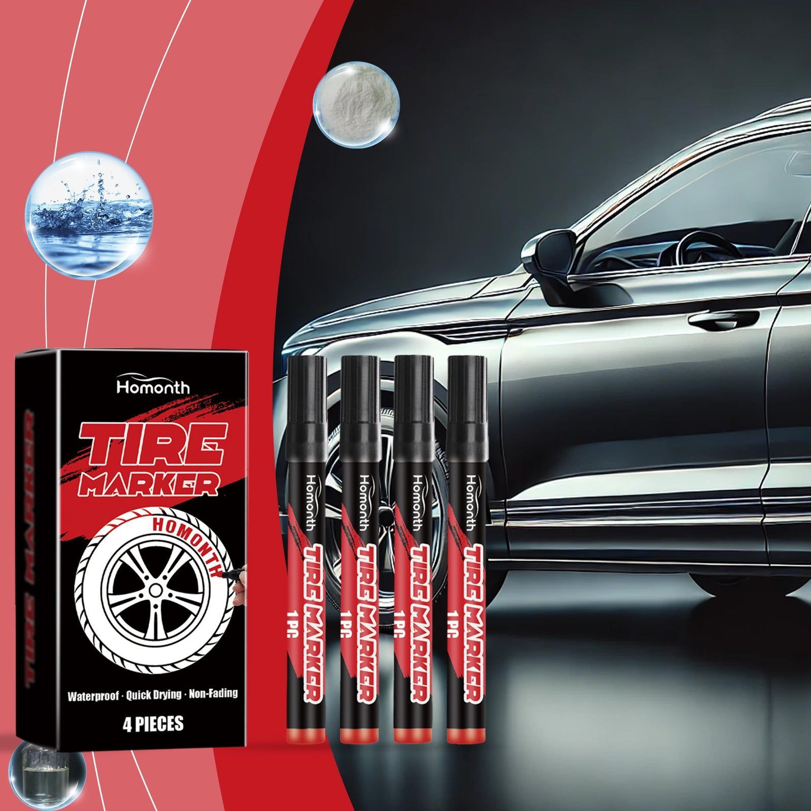 Create Stunning Car Tire Designs with Durable Car Tire Drawing Pen, Easy DIY, Long-lasting Color ,4 pieces