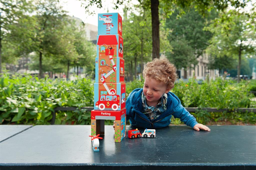 Stacking Tower (5Pcs) With Cars And Helicopter