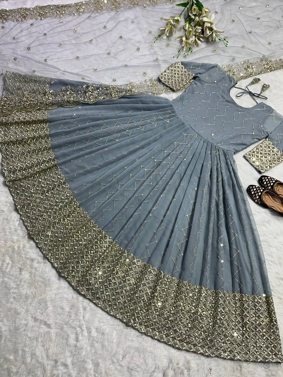 Fab Zone Party Wear Designer Gown And Beautiful Dupatta