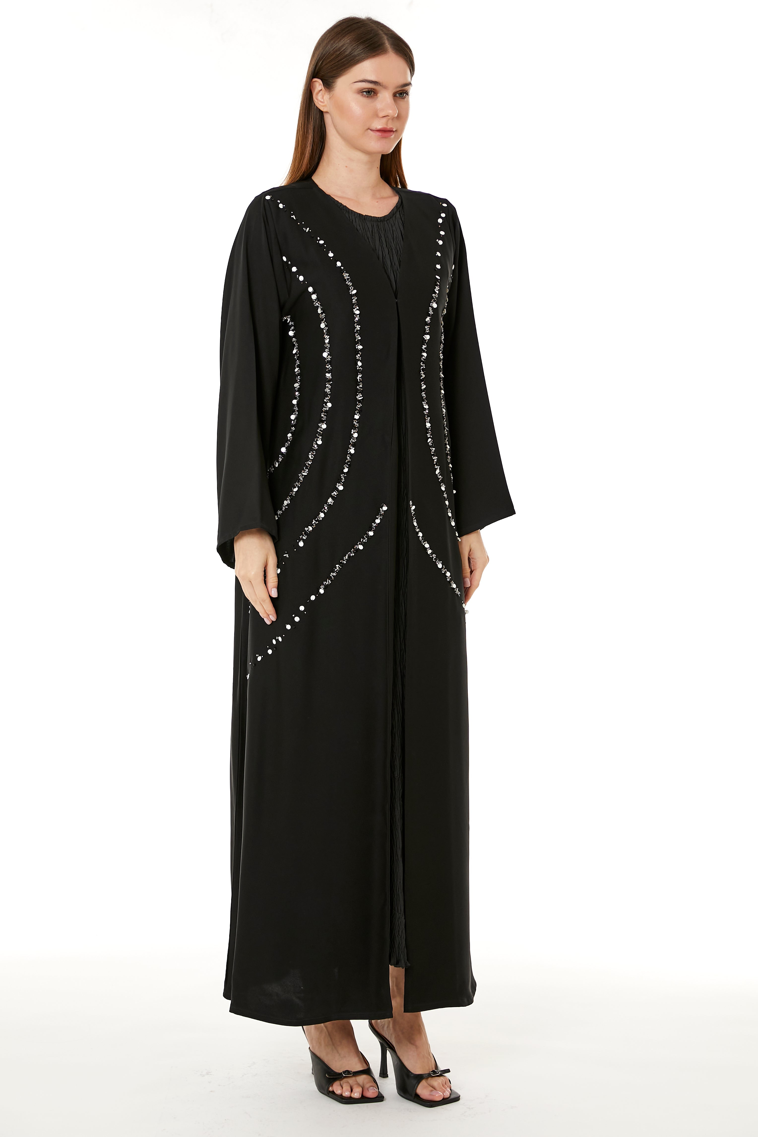 Black Indonesian Crepe Hand Embellished Abaya