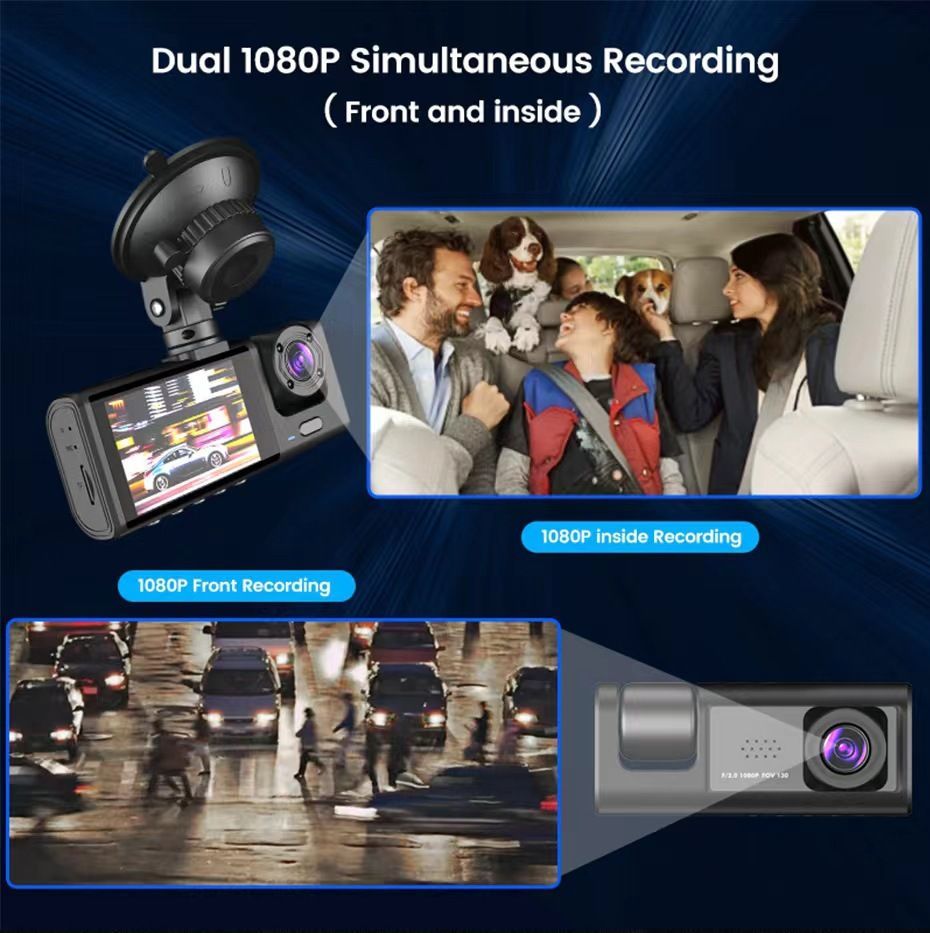 Car Dash Cam 3 Channel Car DVR Driving Recorder With Night Vision Parking Monitor
