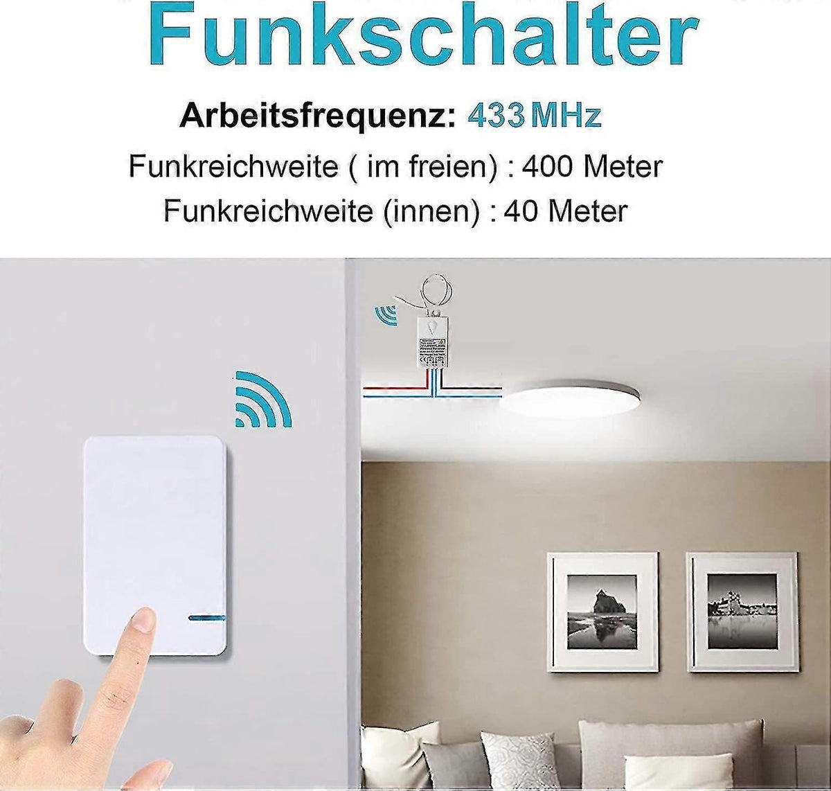 Wireless Light Switch Remote Control With Waterproof Mini Receiver