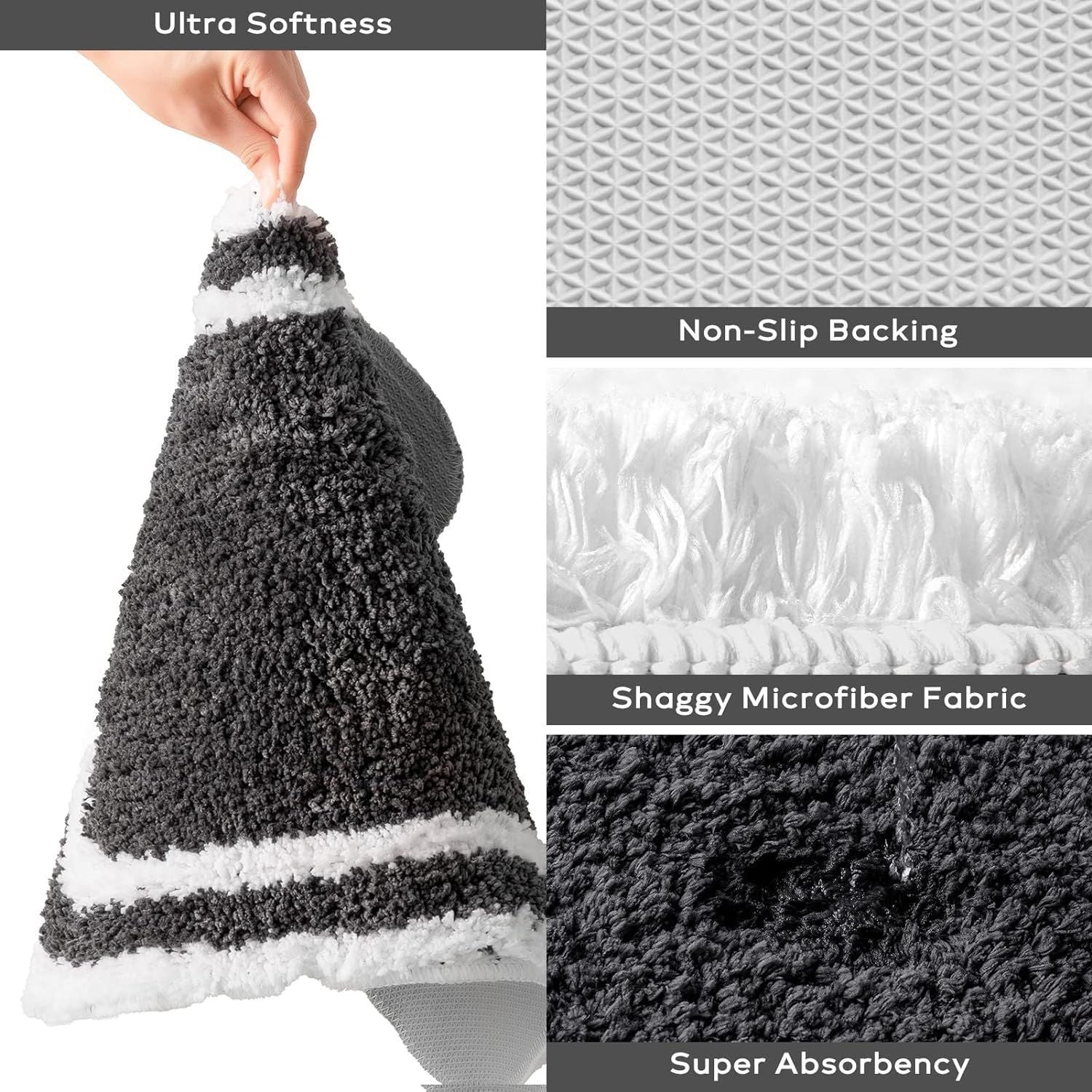 AIESY® Premium 2-Piece Microfiber Bath Mat Set (16"x24" & 16"x48") | Luxury Shaggy Runner & Door Mat Combo with Non-Slip TPR Backing | Ultra-Absorbent Geometric Border Rugs for Bathroom, Kitchen & Bedside