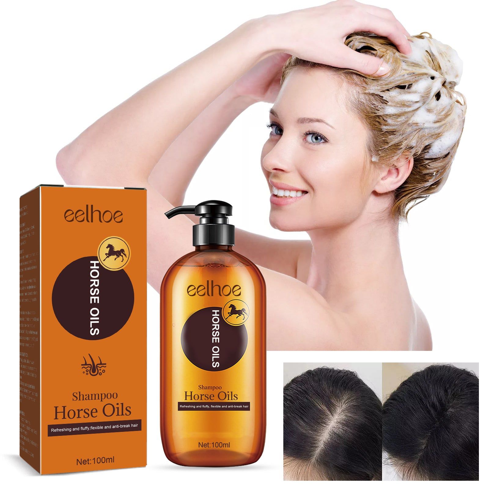 Horse Oil Shampoo for Thickening, Dandruff Control, Deep Cleansing, Hair Moisturizer ,100ml