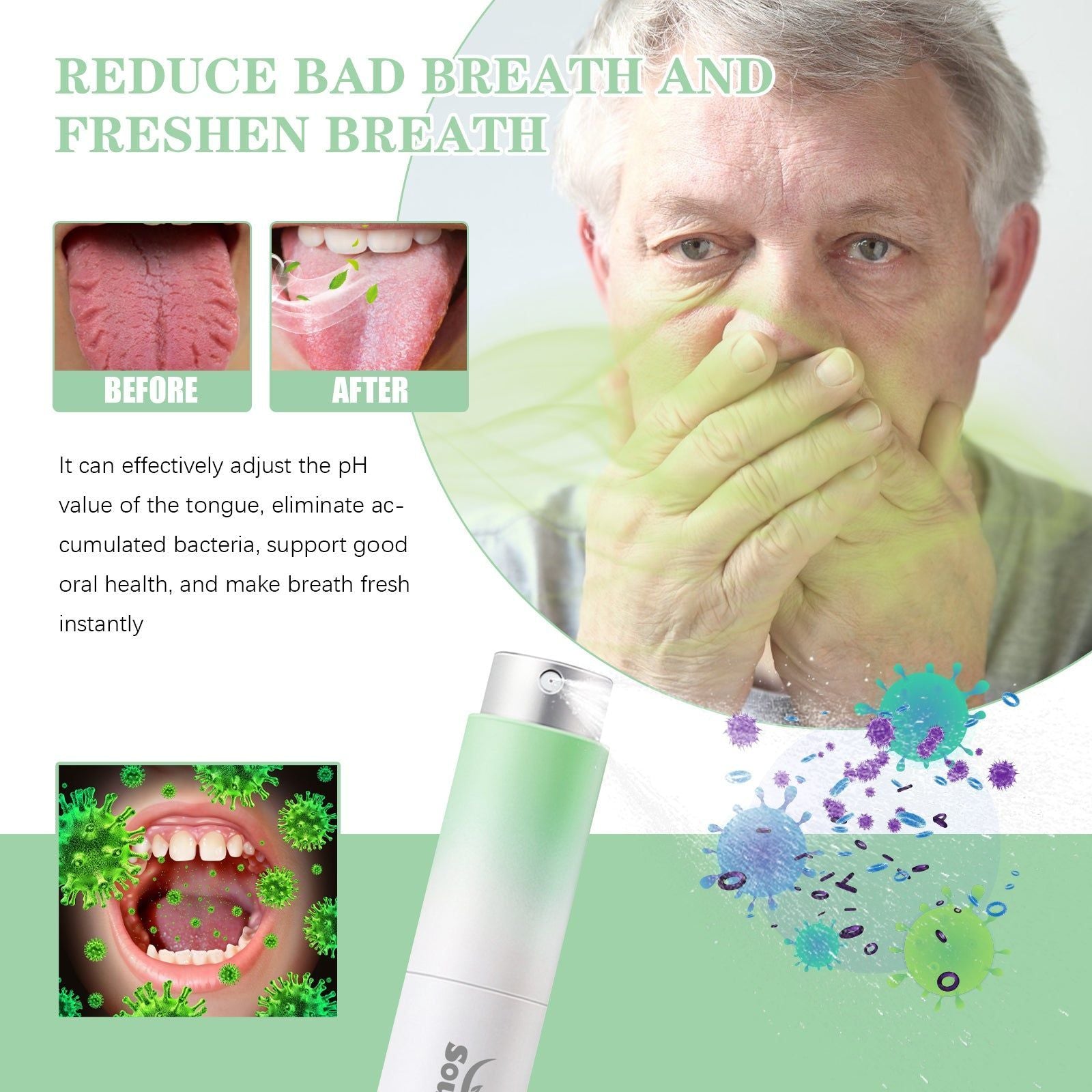 Crack Tongue Relief Spray, Fresh Breath Deodorizer, Oral Health, Probiotics, Manuka Honey ,8ml