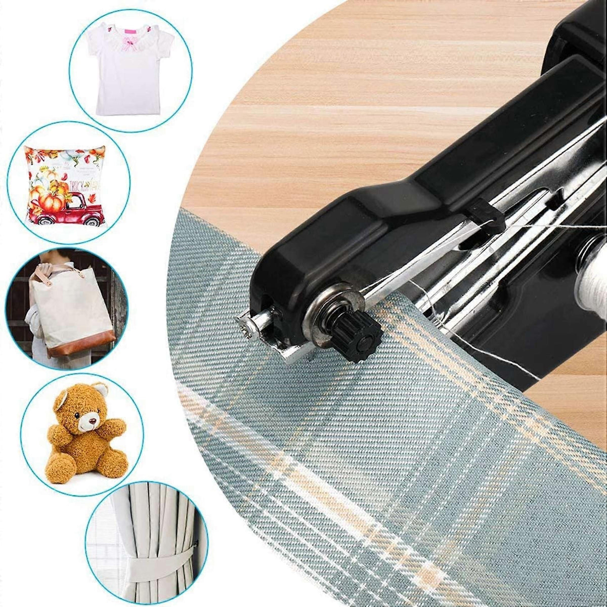 3X USB Electric Handheld Sewing Machine Kit, Cordless Mini Quick Repairing Sewing Machine for Denim Curtain Leather