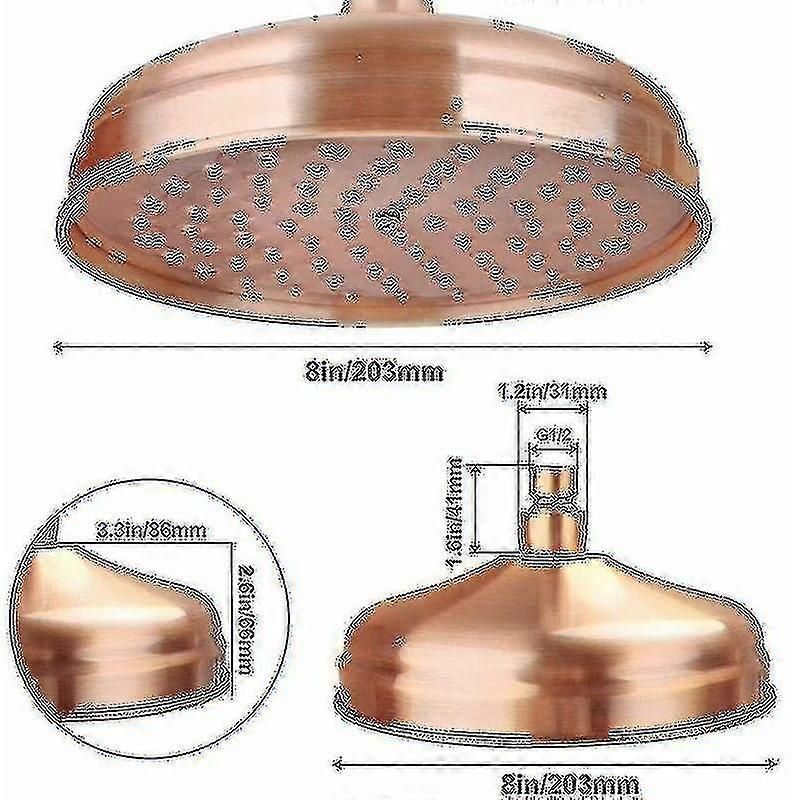 Copper Shower Head, 20cm (8 Inch) Diameter, High Pressure Fixed Shower Head With Adjustable Angle Shower Head Rain Shower Head -bbca zxin