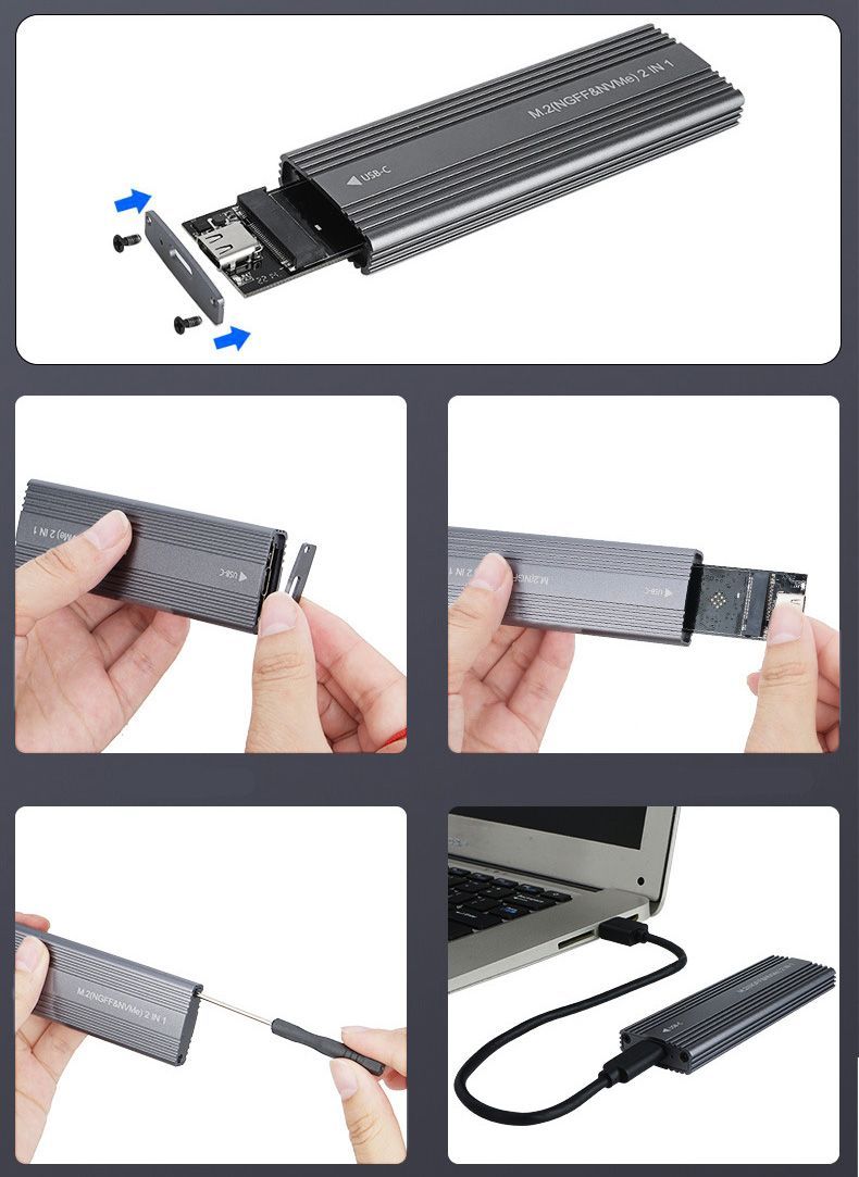 M.2 Hard Drive Enclosure Mobile SSD Case For Dual Protocol NVMe PCIE NGFF SAT