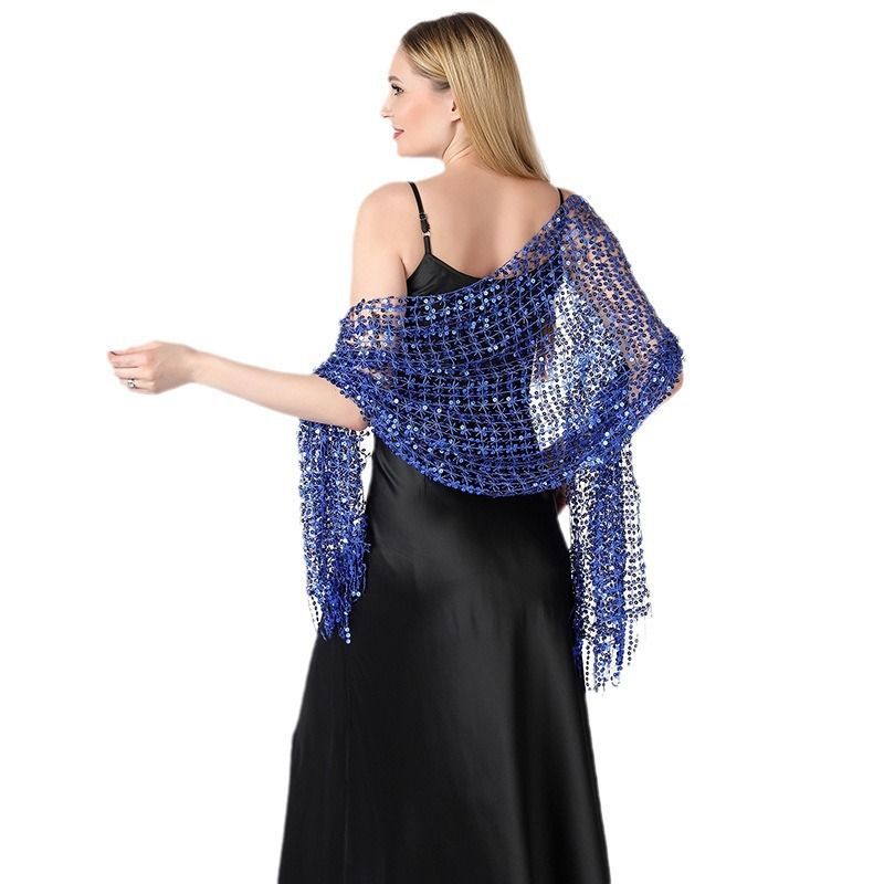 Black Gold Sequin Fringe Shawl Wrap for Evening Dress