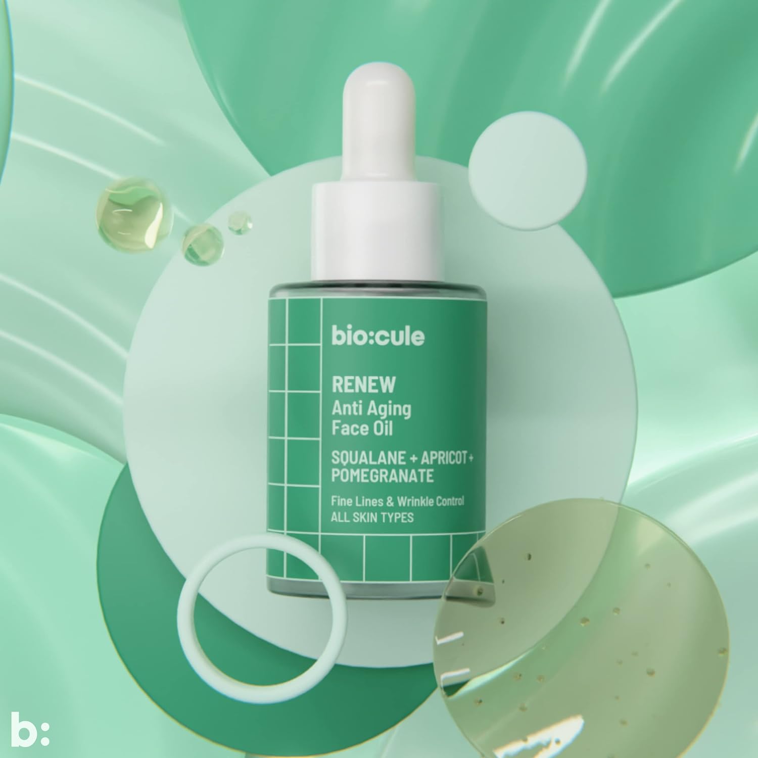 Biocule Renew Anti Aging Face Oil : Squalane + Apricot + Pomegranate 15ml