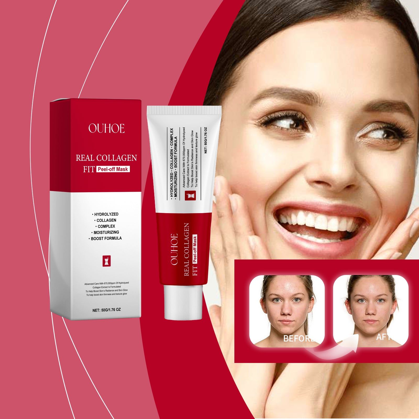 Collagen Tearing Mask for Facial Care, Hydrating, Brightening, Anti-Aging, Sensitive Skin ,50g