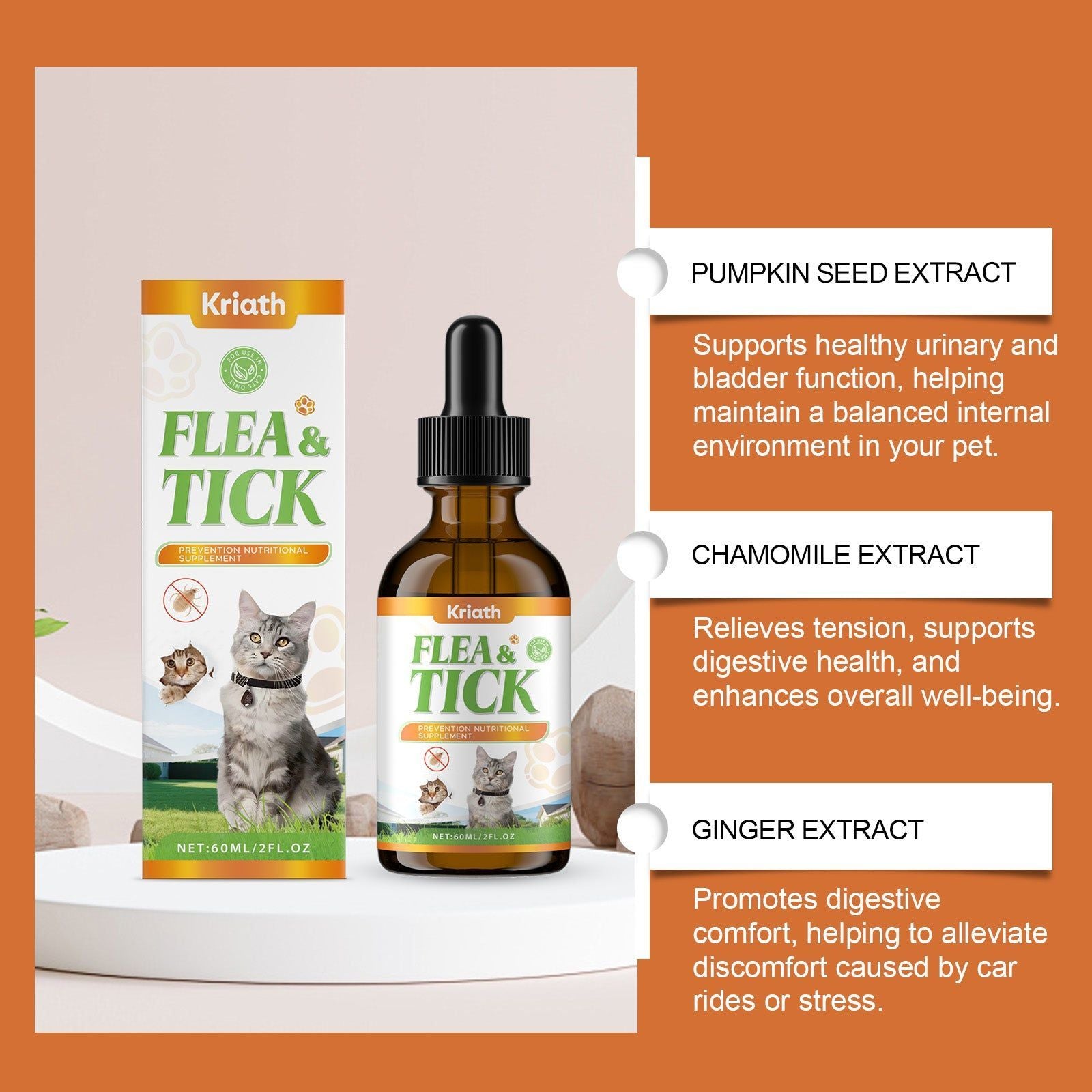 Cat Body Care Drops, Gentle Flea and Tick Protection, Boost Immunity, Easy Daily Use ,60ml