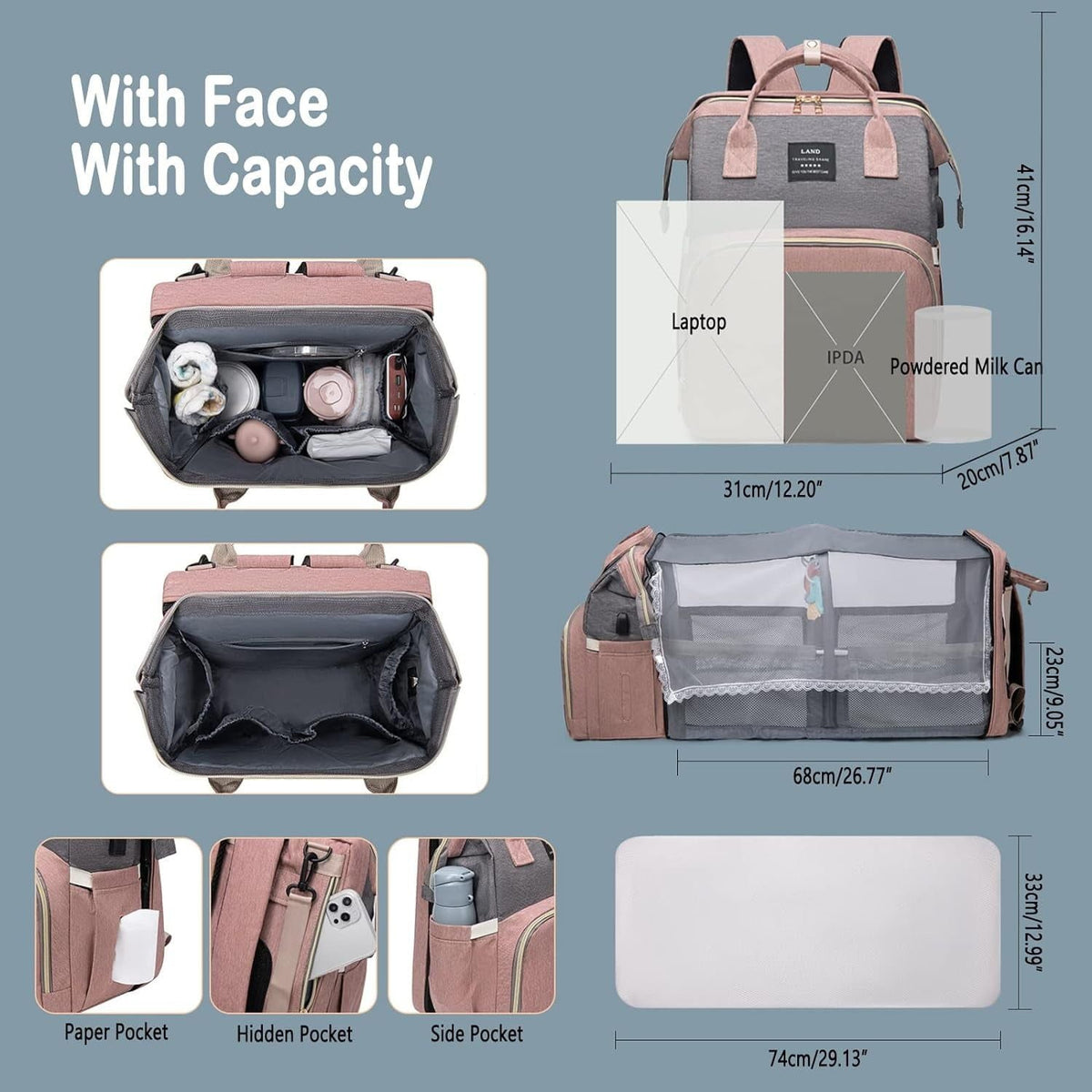 Diaper Bag Backpack Baby Diaper Bags Multifunctional Travel Diaper Waterproof Backpack