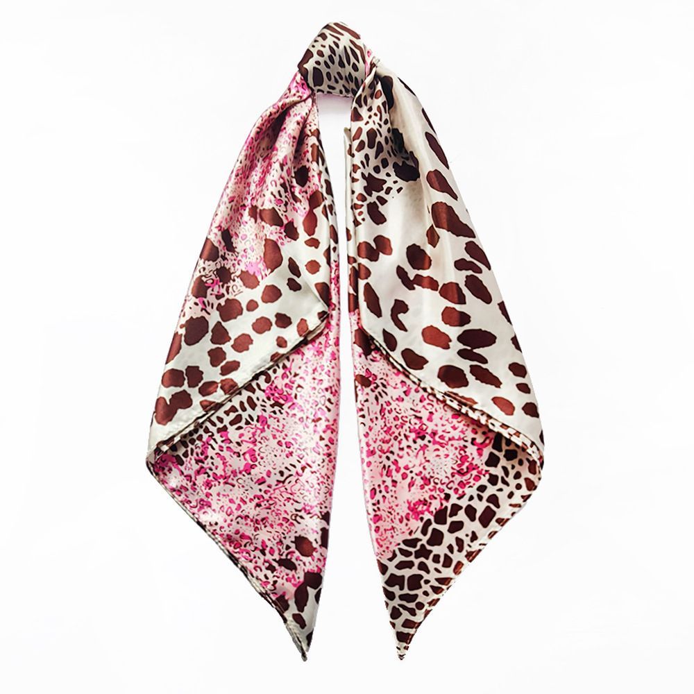 4Pcs Leopard Print Satin Silk Scarf Set - 90x90cm Large Square Head Wrap