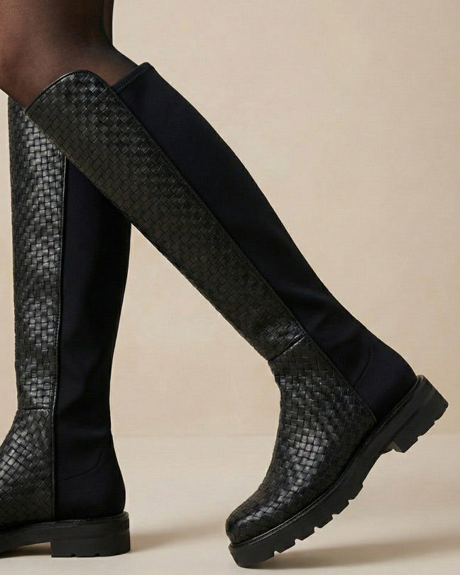 Stuart Weitzman 5050 lift woven black boots