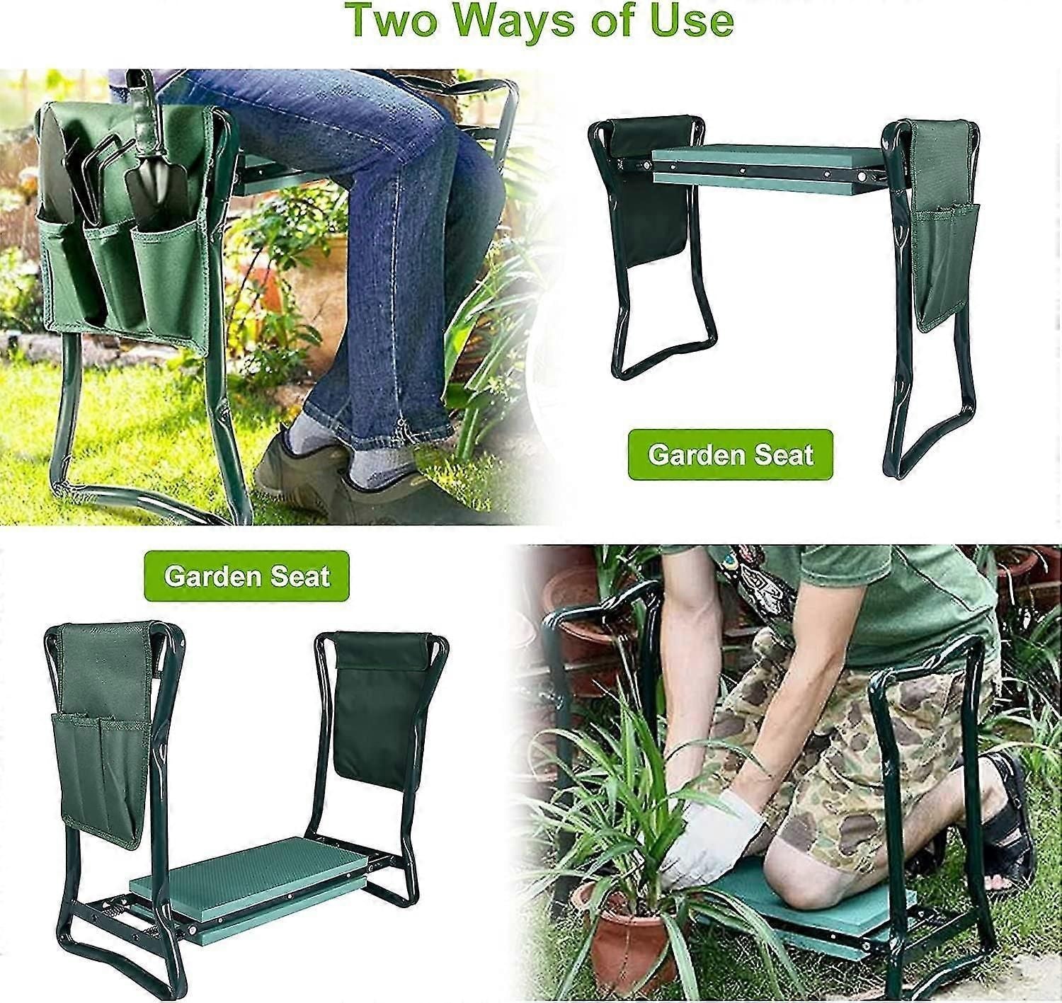 Foldable Stools, Garden Kneeler Seat Bench With 2 Tool Bags And Thickened Eva Foam Pad, Support Up To 150kg, 60x27x49cm zxin