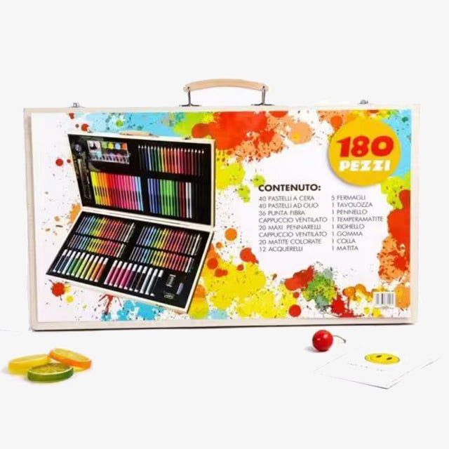 180 Pcs Wooden Box Coloring and Painting Set - Complete Art Kit for Kids & Adults