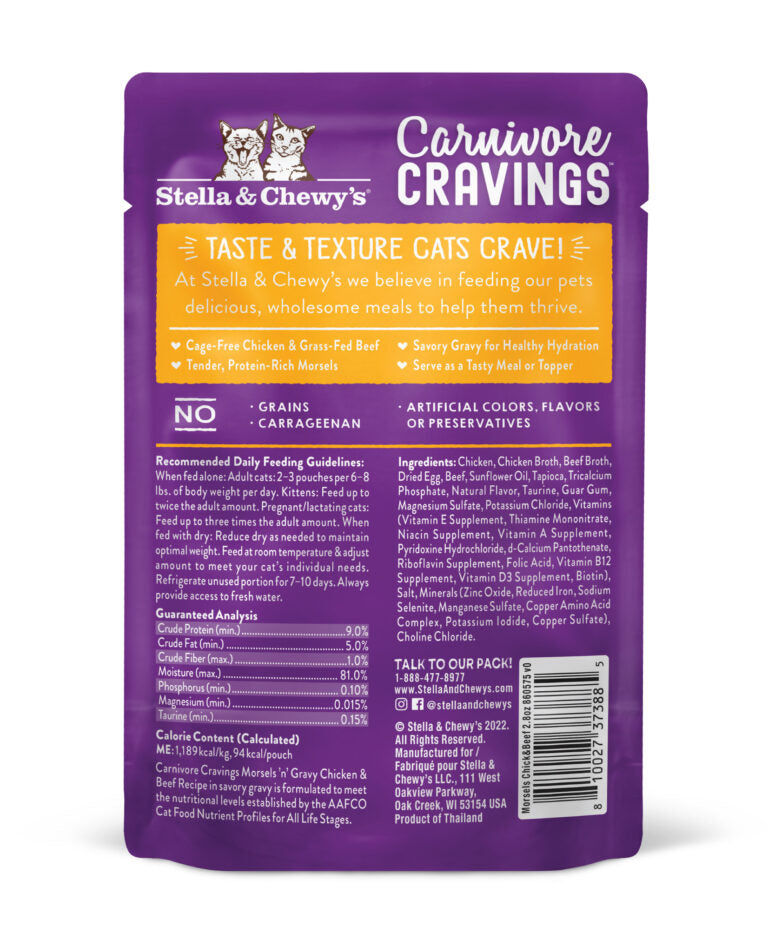 Stella & Chewy’s Carnivore Cravings Morsels’N’Gravy- Chicken & Beef Recipe – 2.8 oz