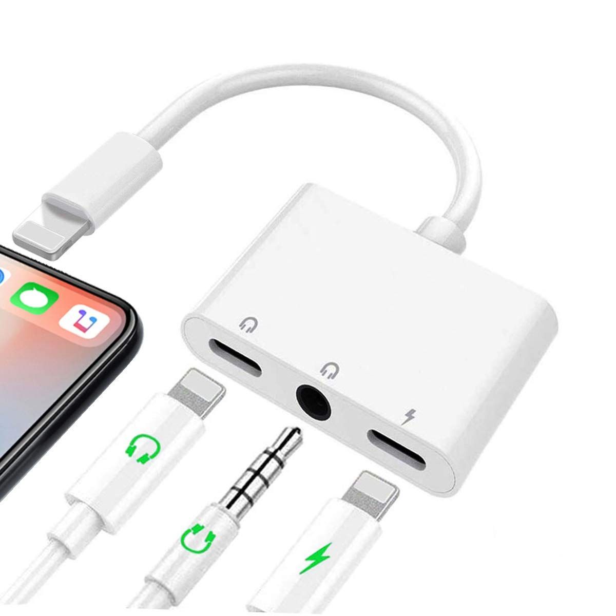 3 in 1 Headphone Adapter For iPhone With Charging Port Lightning 3.5mm Earphone Jack