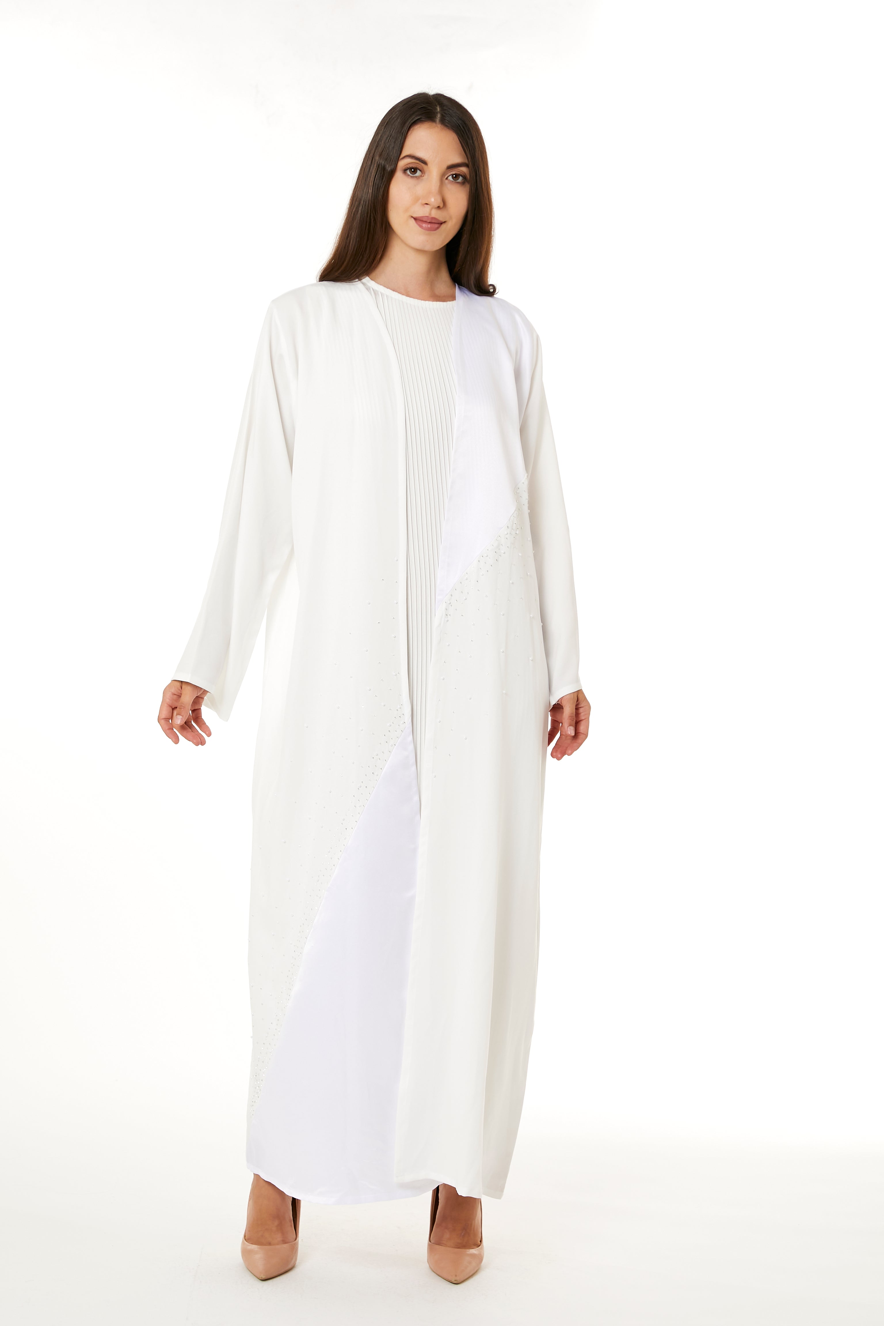 MOiSTREET White Rotana Shimmer Hand Embellished Abaya