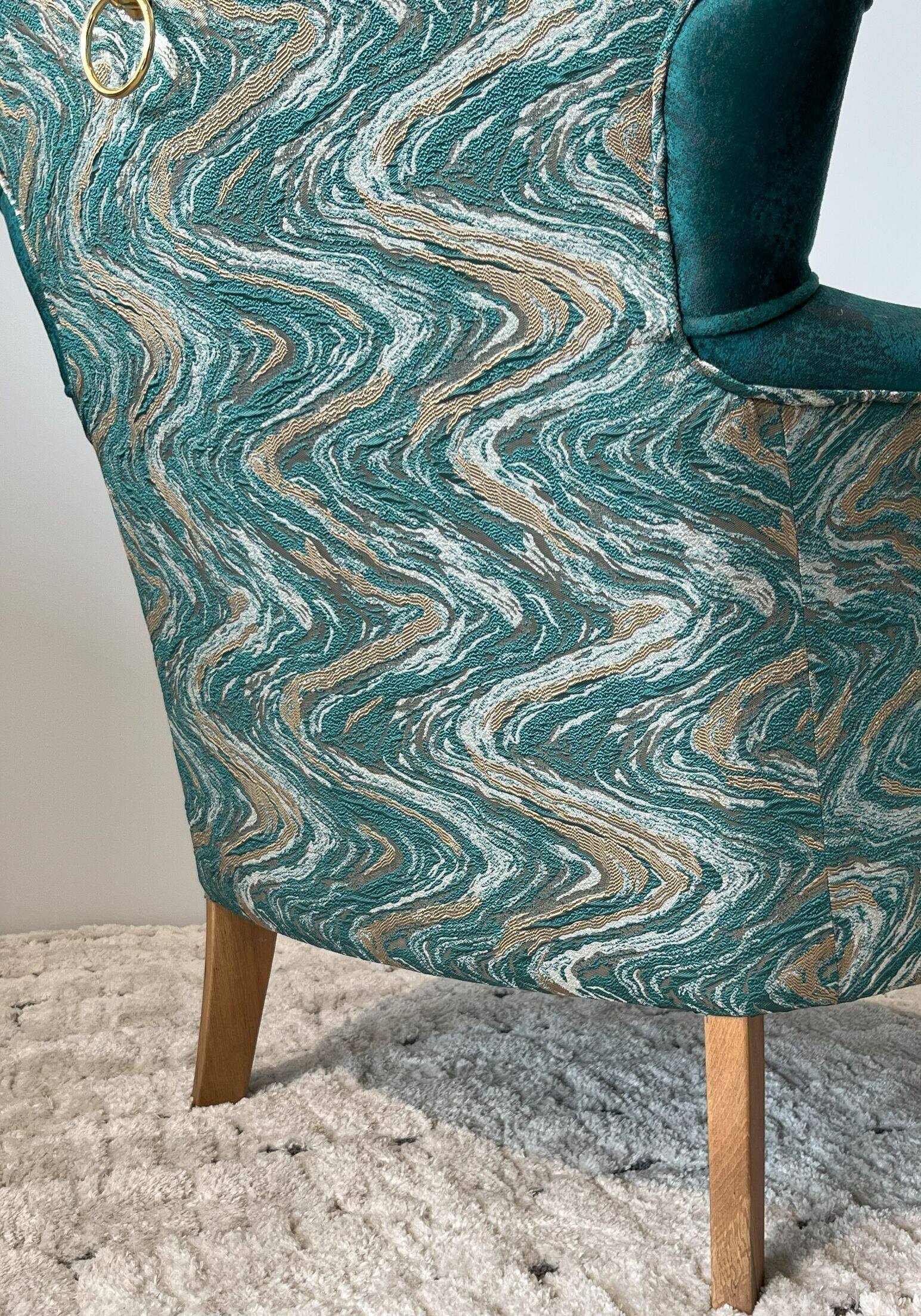 Leopar Teal Velvet Armchair with Gold Accents