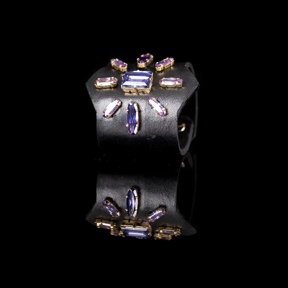 The Dark Violet Crown Crystal Leather Cuff Bracelet