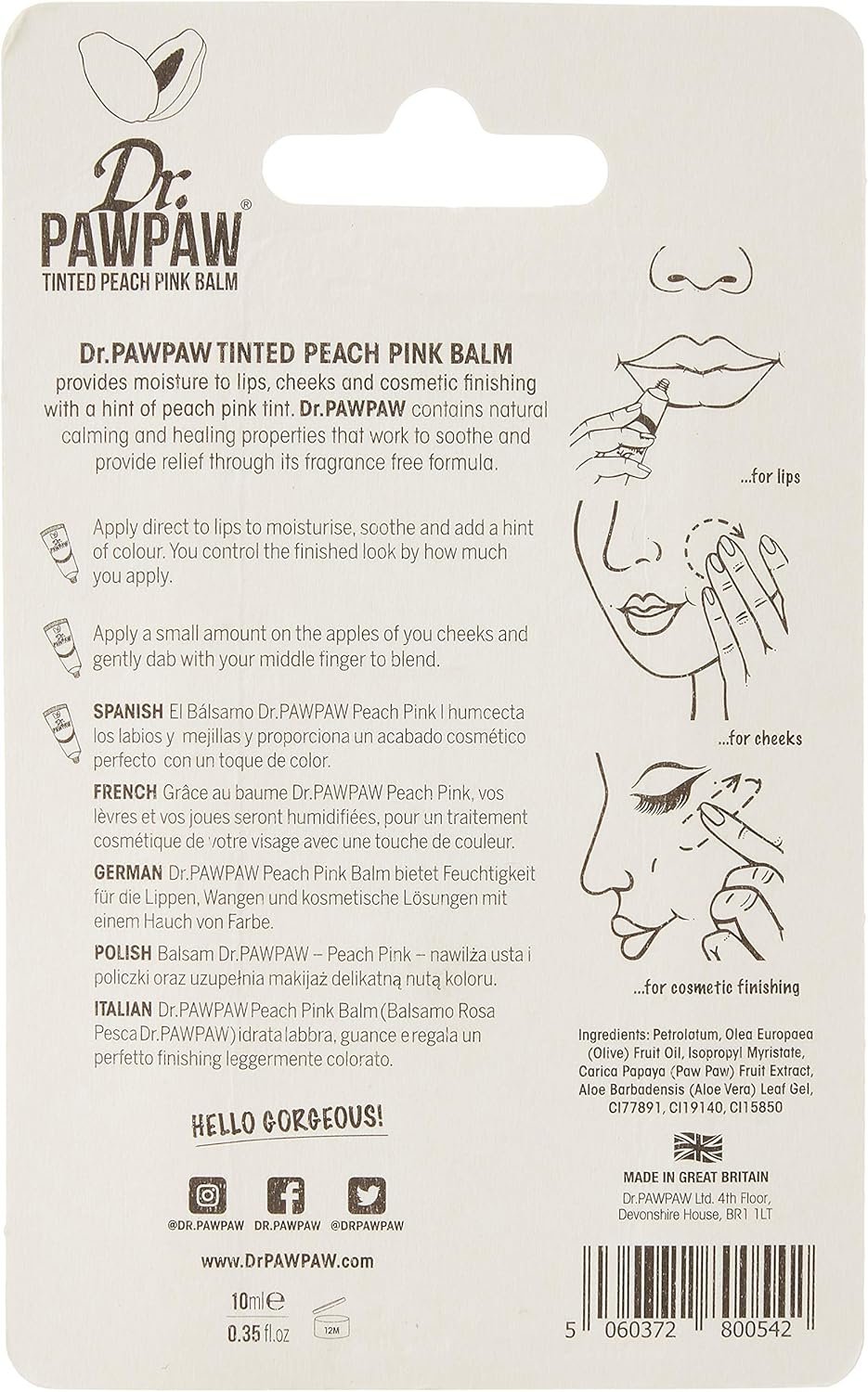 Dr. Pawpaw Tinted Peach Pink Balm 10 Ml: 800542