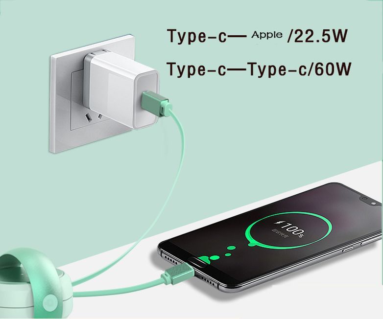 Rotating Lightning Telescopic Data Cable Storage 60W Phone Fast Charging Cable