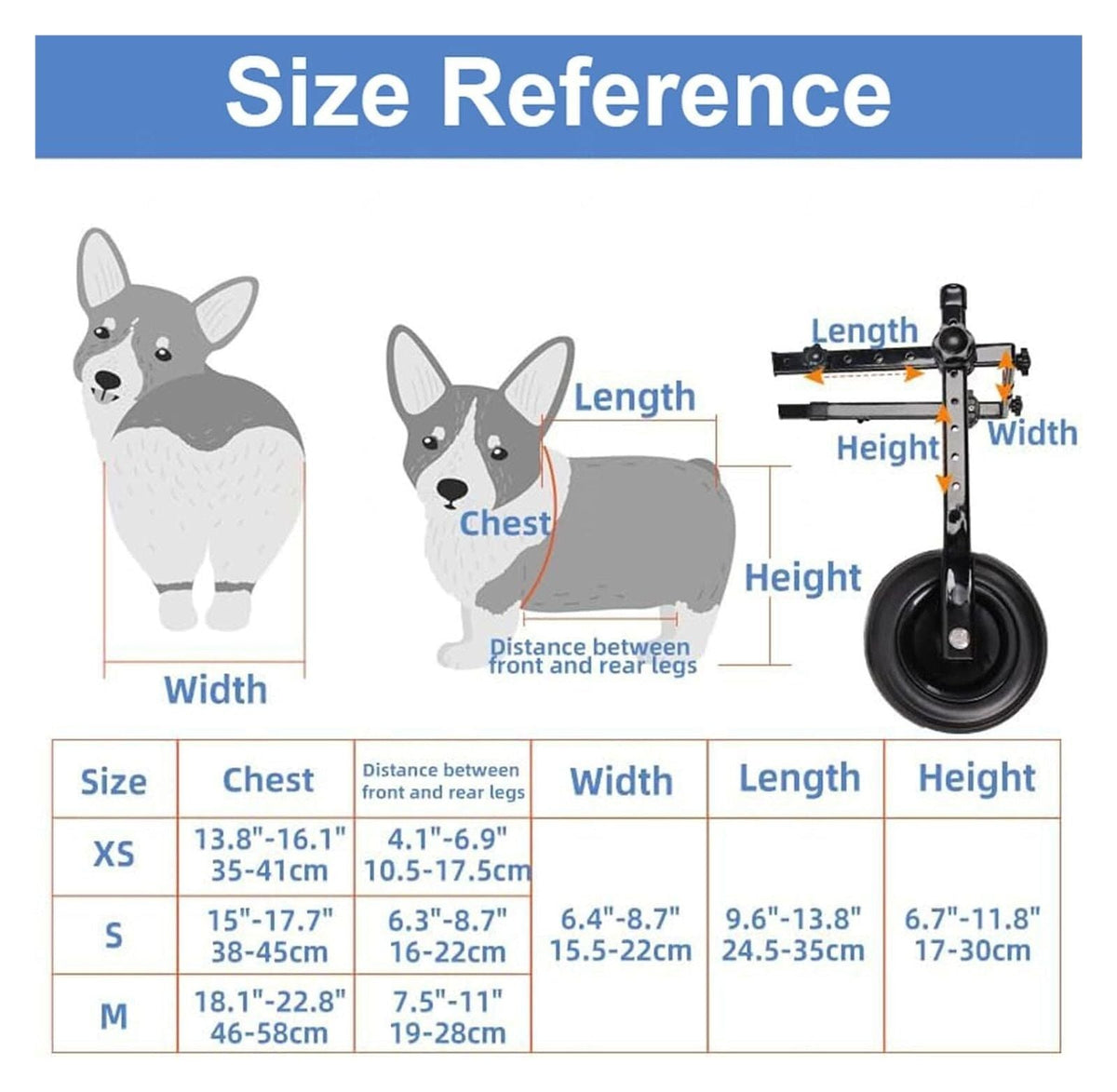 Dog Wheelchair Adjustable Pets Cart with Wheels for Back Legs