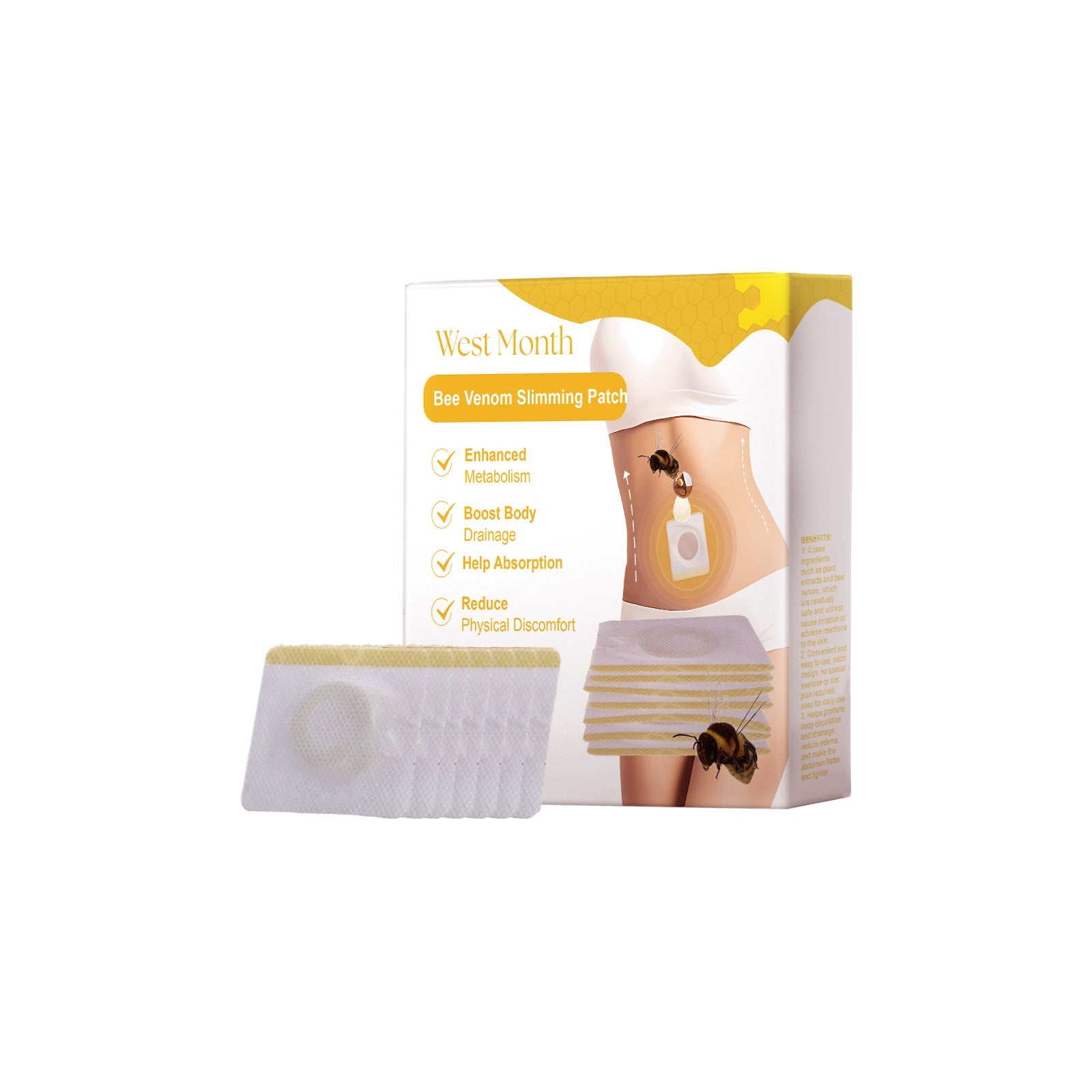 Bee Venom Body Shaping Slimming Patch, Flat Belly, Thighs, Fat Burner, Easy to Use ,7pieces