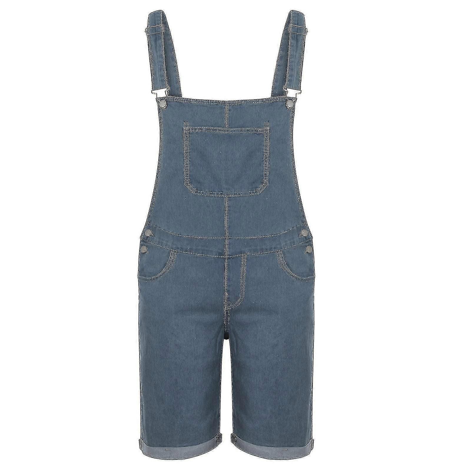 Men Casual Fashion Solid Breast Pocket Denim Ripped Shorts Straight Type Overalls zxin