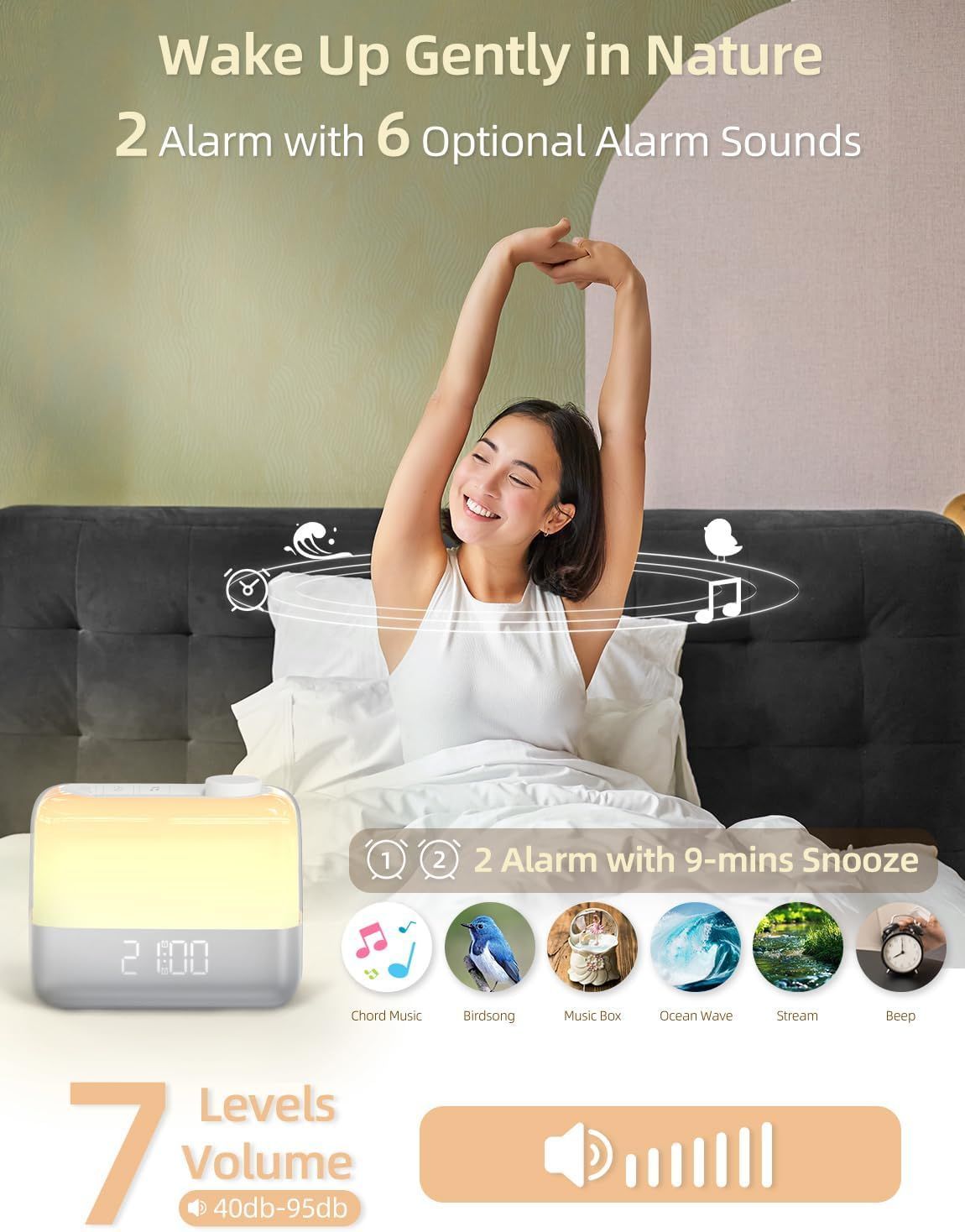 Digital Alarm Clock for Bedroom Wake up Light RGB Ambient Night Light