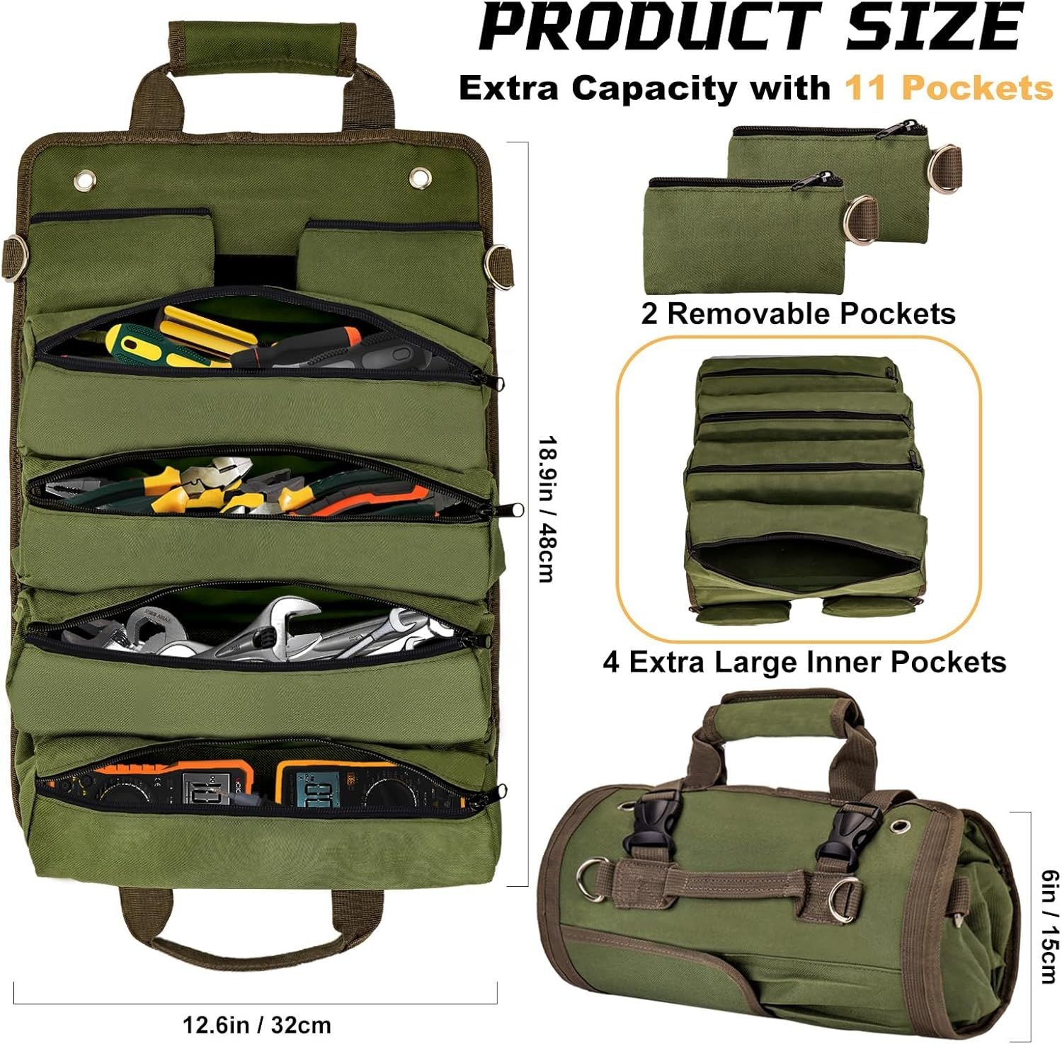 Tool Roll Bag Heavy Duty Tool Organizer Foldable Motorcycle Storage Bag