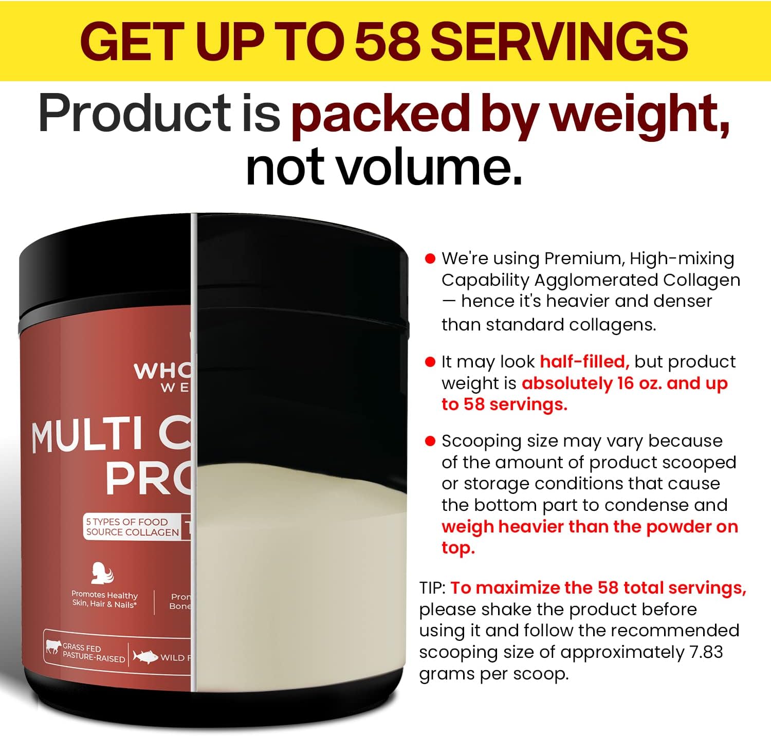 Wholesome Wellness Multi Collagen Peptides Protein Powder Unflavored 454g
