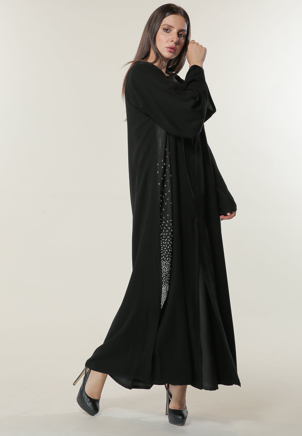 MOiSTREET Black Abaya with Handwork on Twin Panels