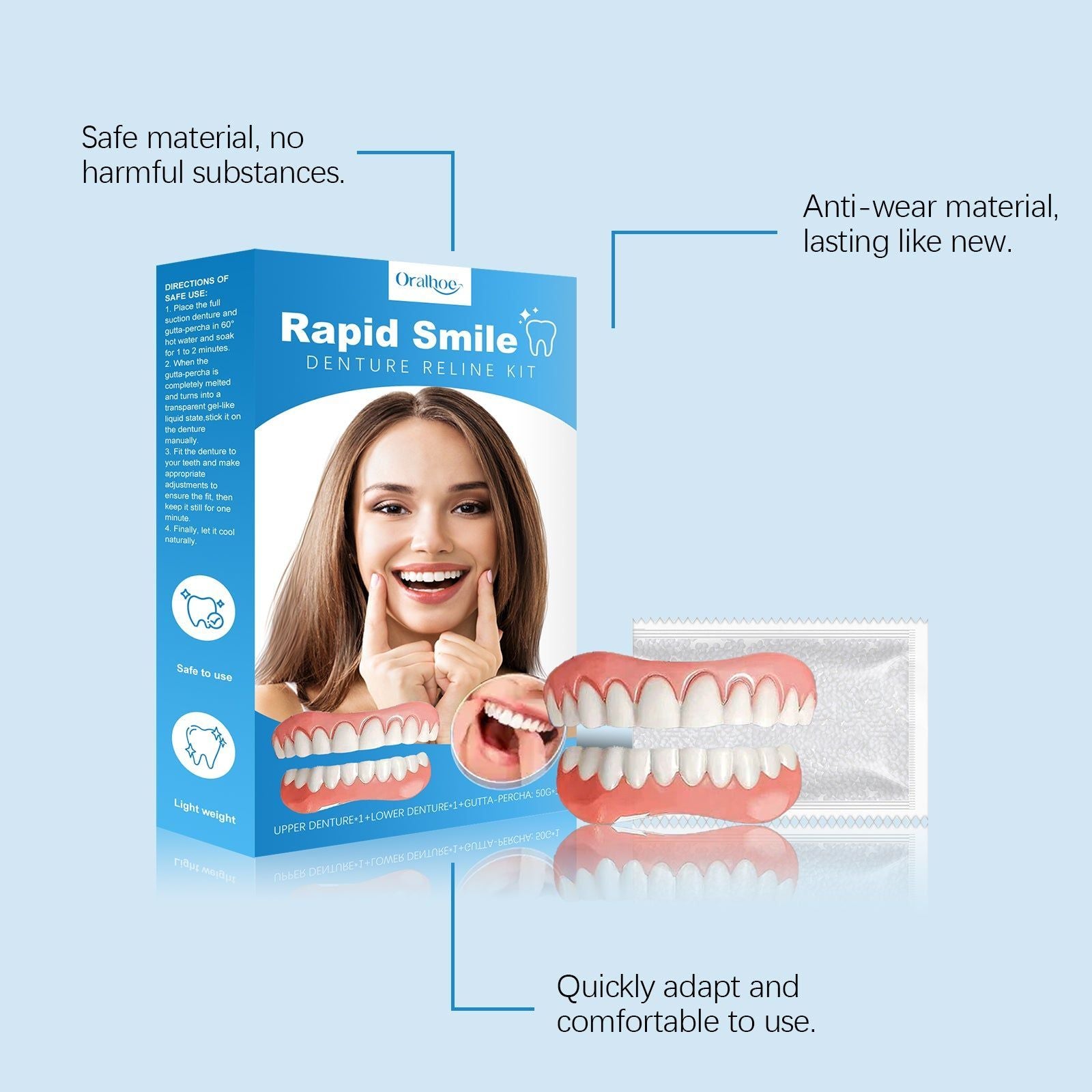 Enhanced Modified Denture Set, Comfortable Natural Smile, Easy to Use, Quick Fix ,1set