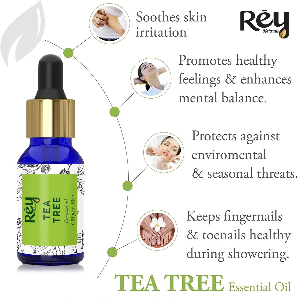 Rey Naturals Tea Tree Oil & Rosemary Oil For Hair Growth & Dandruff Control 15ML*2 (Combo)