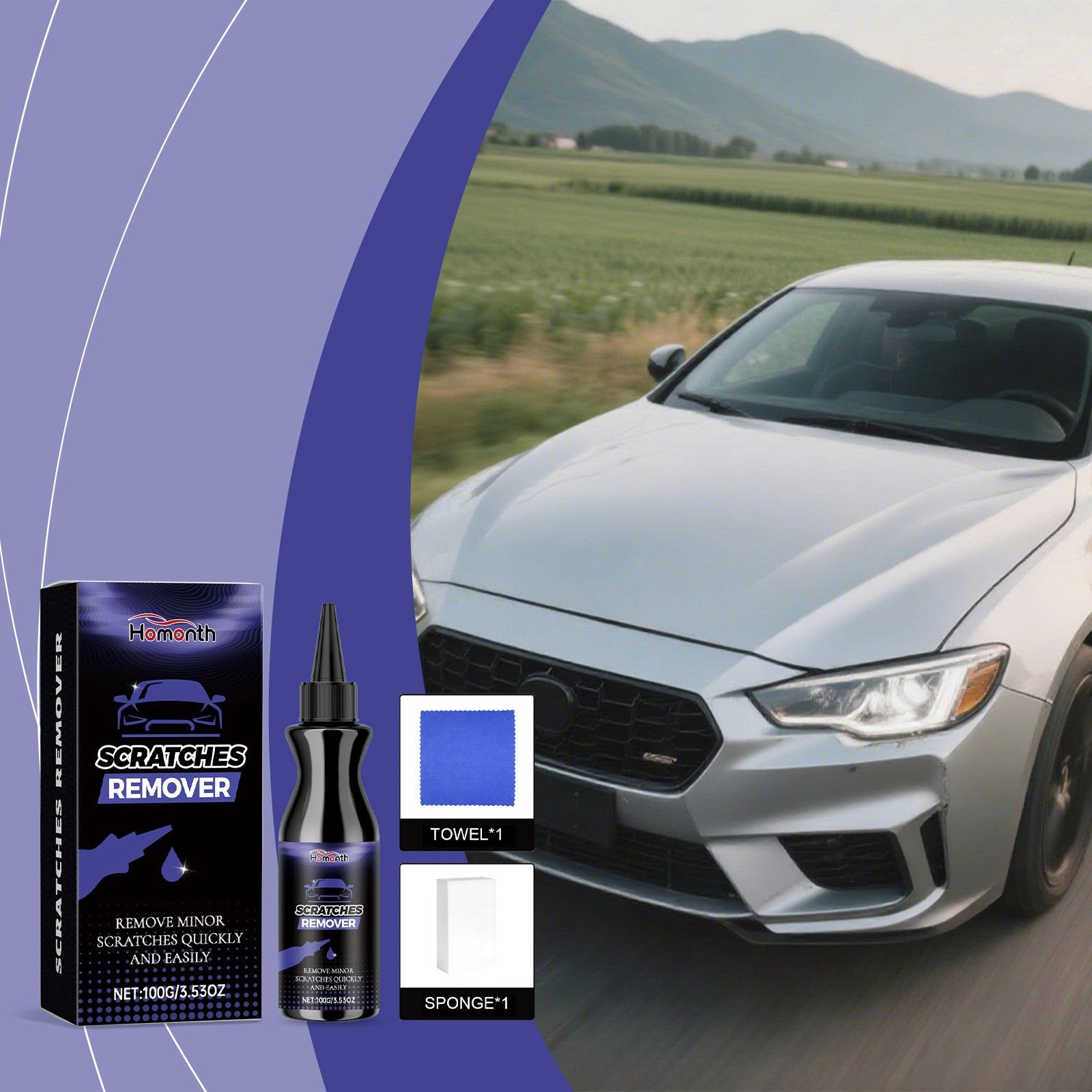 Car Scratch Care Set, Quick Repair, Glossy Finish, Easy to Use, Car Paint Scratch Remover ,1set
