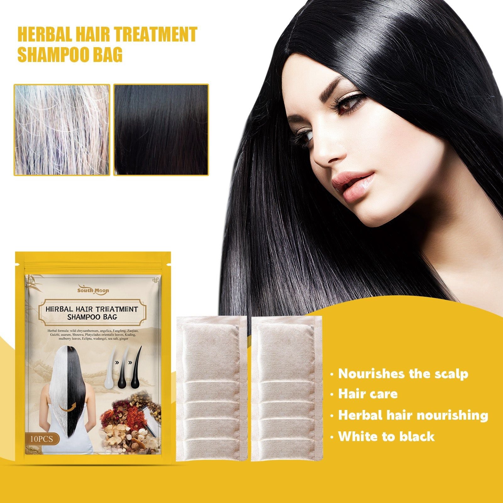 Herbal Hair Shampoo and Conditioner, Natural Black Hair Care, Nourishing and Repairing ,10pcs