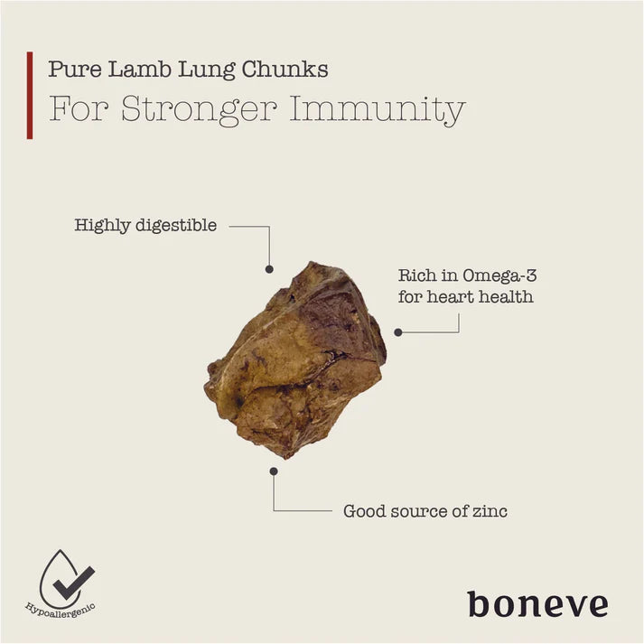 Boneve Air-Dried Free-Range Grass-Fed Lamb Lung Chunks Dog Treat - 70G