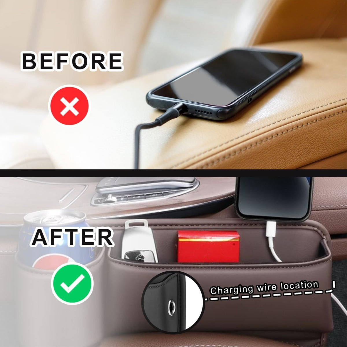 2 Packs Car Seat Gap Filler Organizer Seat Gap Storage Box with Cup Holders