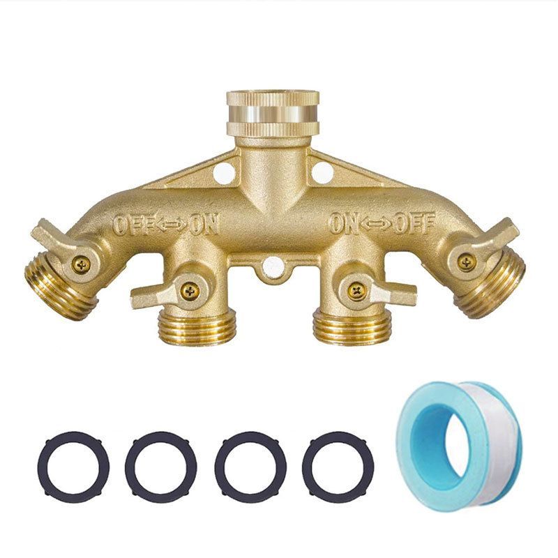 Garden Brass Hose Splitters 4 Way Tap Hose Connectors Water Distributor Switch Valves