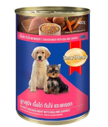 smart heart can dog food-puppy chiken meat with egg & carrot 400g