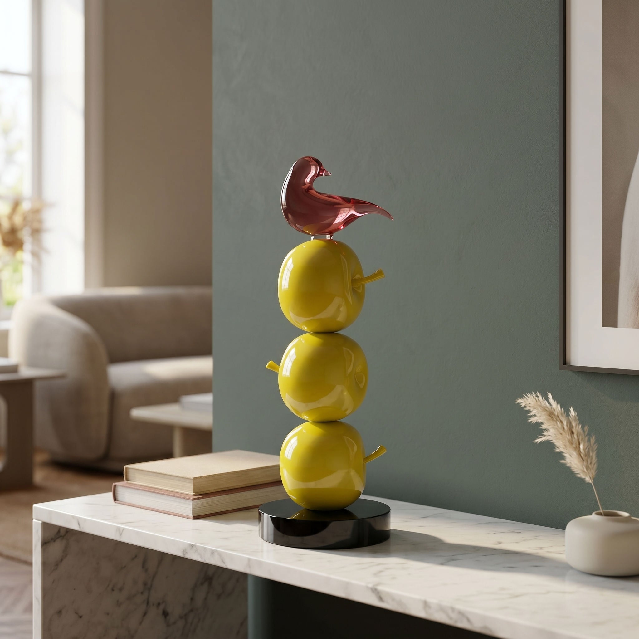 Tati deco Glass bird on golden apples