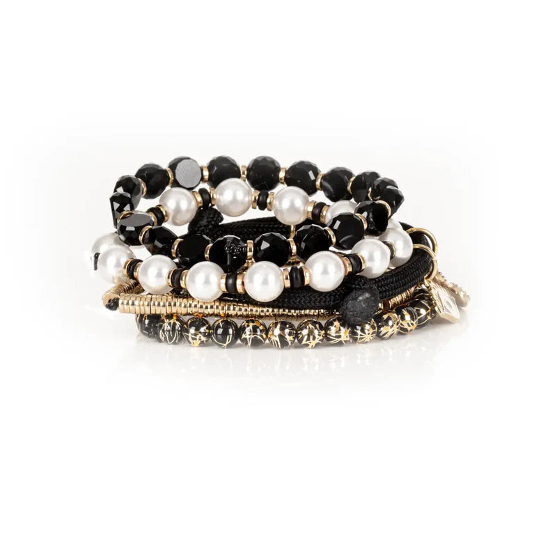 The Dark Black Pearl Charm Stack Bracelet